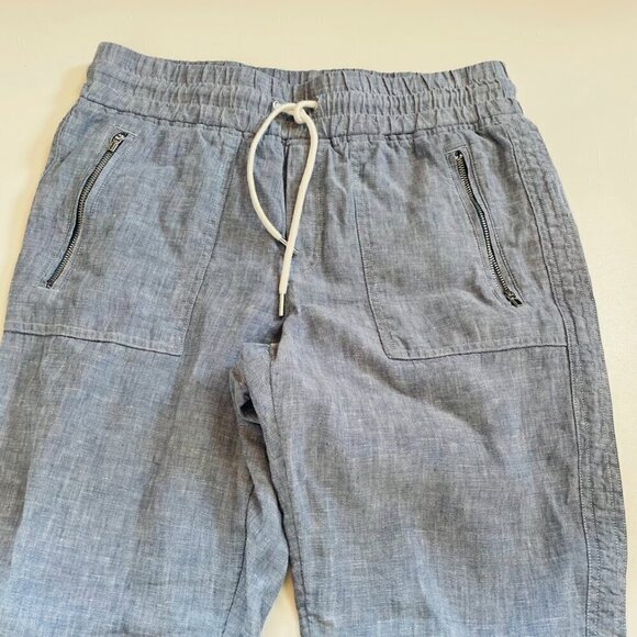 Athleta Cabo 100% Linen Jogger Blue Drawstring Zipper Pocket Tie Waist Beach 6 - Picture 4 of 13